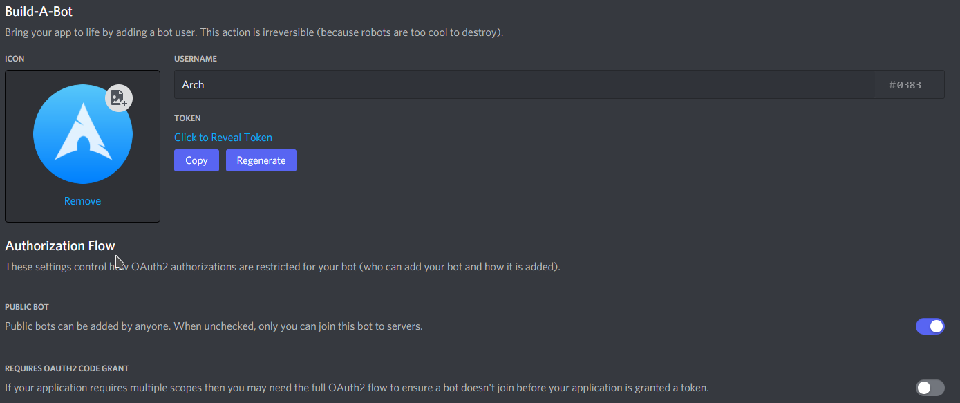How the Bot User options should look like for most people.